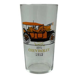 Hazel Atlas Classic Cars Drinking Glass 1913 Chevrolet 1908 Ford Vintage 1950's